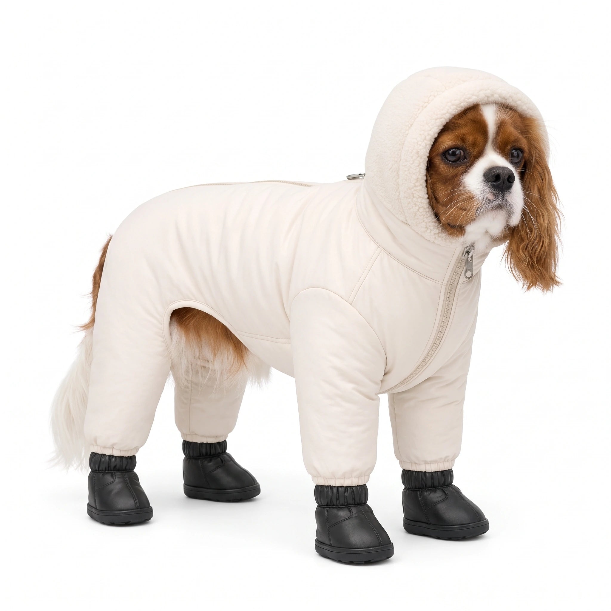 Cavalier in the cream TundraPaws suit and black boots